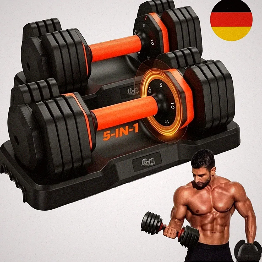 10 in 1 Hantelset Kurzhanteln, 2x11kg/1x25kg Verstellbare Hantel, Smart-Click