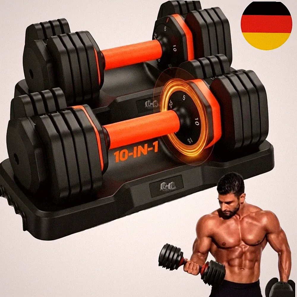 10 in 1 Hantelset Kurzhanteln, 2x11kg/1x25kg Verstellbare Hantel, Smart-Click