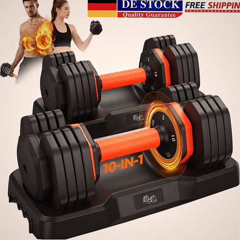 10 in 1 Hantelset Kurzhanteln, 2x11kg/1x25kg Verstellbare Hantel, Smart-Click DE