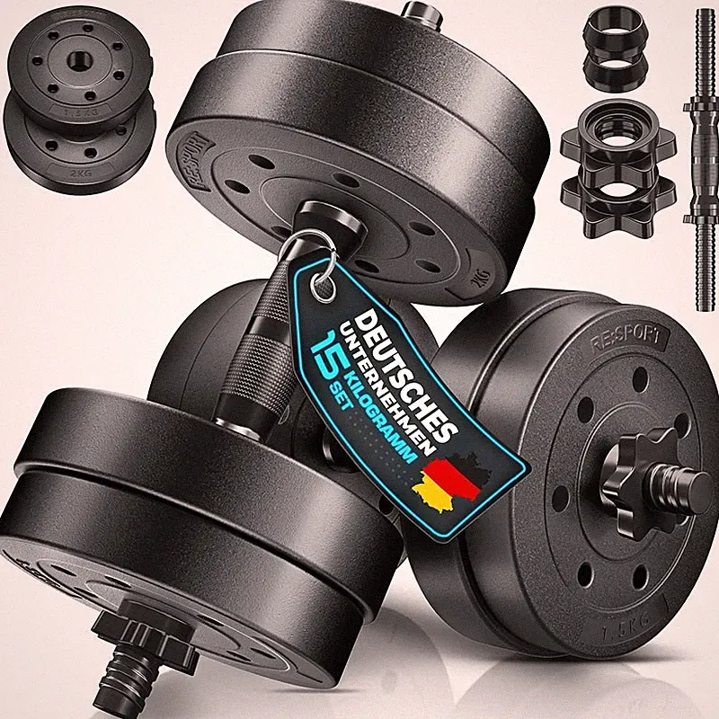 2-teiliges Hantelset, verstellbares Gewicht 15 kg, schwarz - A
