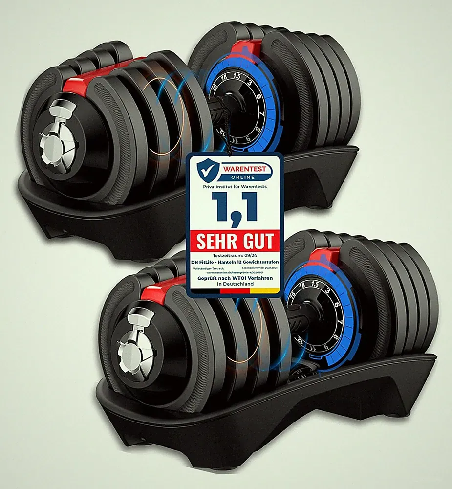 DH FitLife 1,5 bis 18 kg verstellbares Hantelset, Variable Gewichte 12 in 1