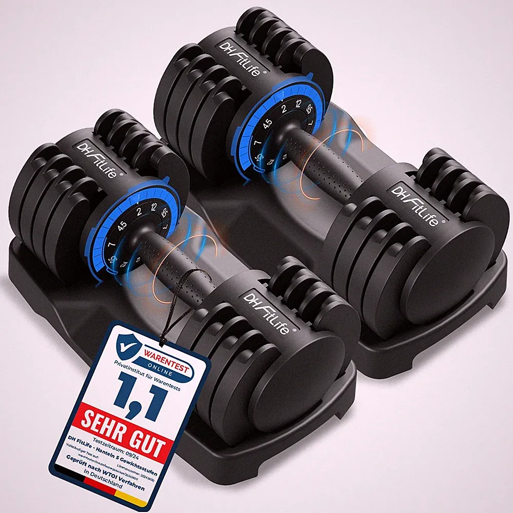 DH FitLife 2 bis 12 kg verstellbare Hanteln, Variable Gewichte 5 in 1, 2er set