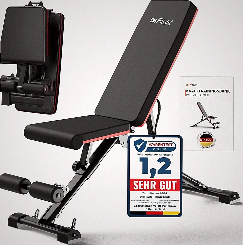 DH FitLife Hantelbank klappbar verstellbar | Schrägbank & Flachbank