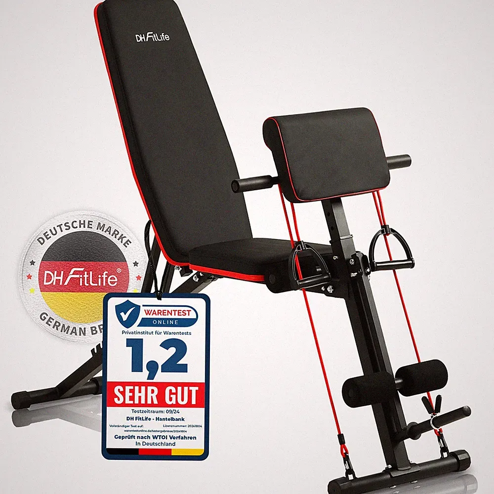 DH FitLife Multifunktion Hantelbank verstellbar mit Beinstrecker bis 200 KG