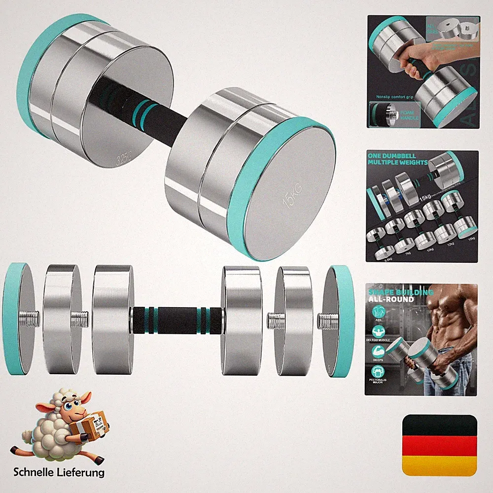 Dripex verstellbares Hantel-Set 2er Stahl, 15kg, 25kg, 30kg, rutschfest, für...