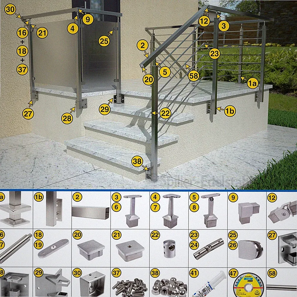 Edelstahl Vierkantrohr 40x40 Pfosten Balkon Treppe Geländer Handlauf V2A Bausatz