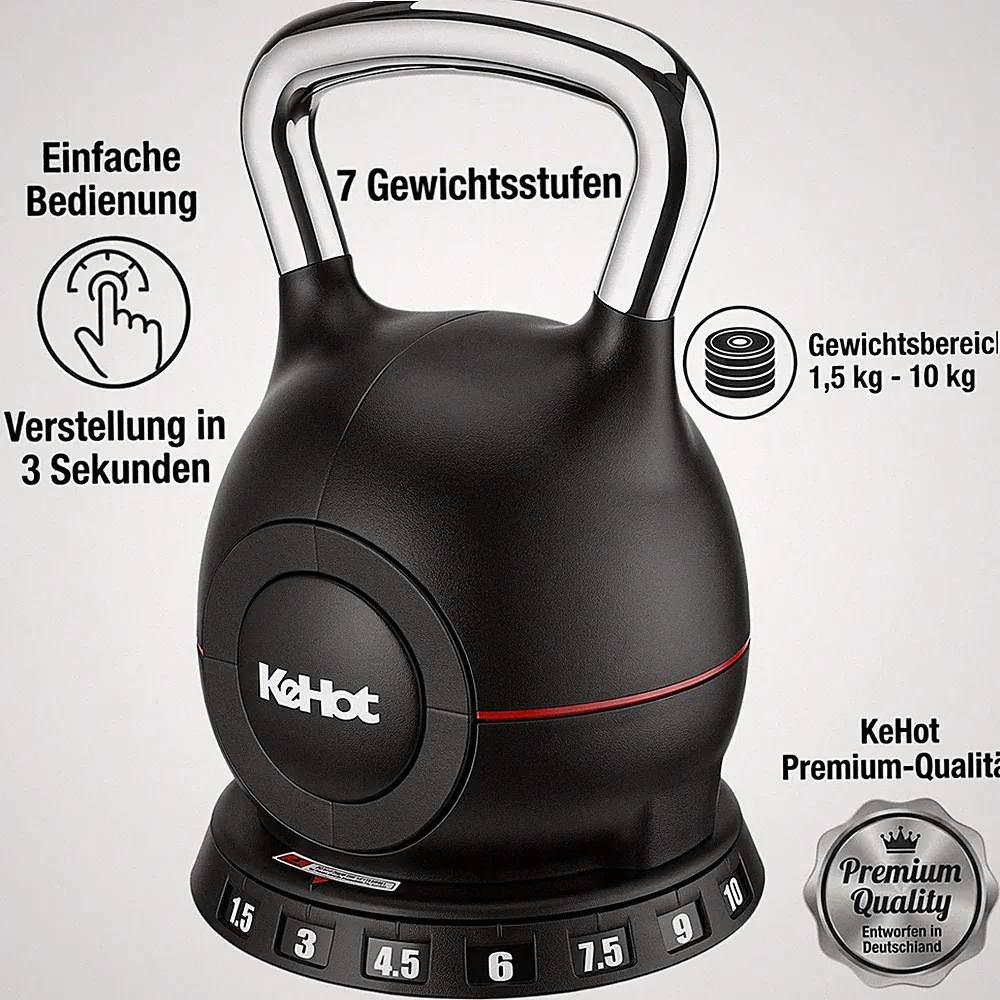 Gebraucht Verstellbare Kettlebell 10 kg mit 7 Gewichtsstufen, Krafttraining