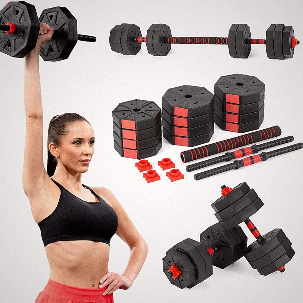 Gymtek® Hanteln Set Kurzhanteln und Langhantel 2 x 10kg Hanteln Verstellbar 20kg