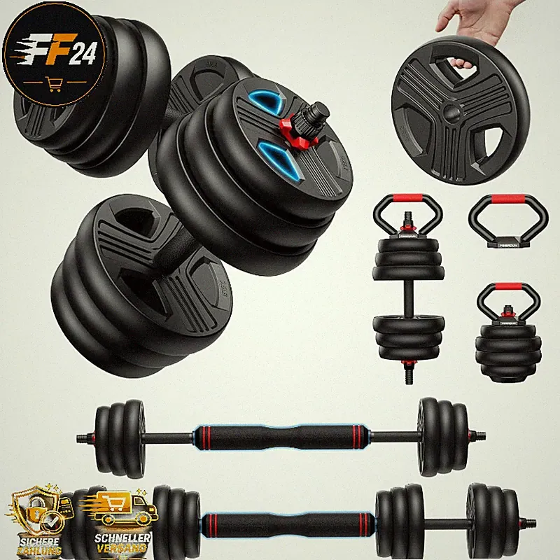 Hanteln Verstellbar 10kg-40kg 5-in-1 Set Langhantel Kettlebell für Krafttraining