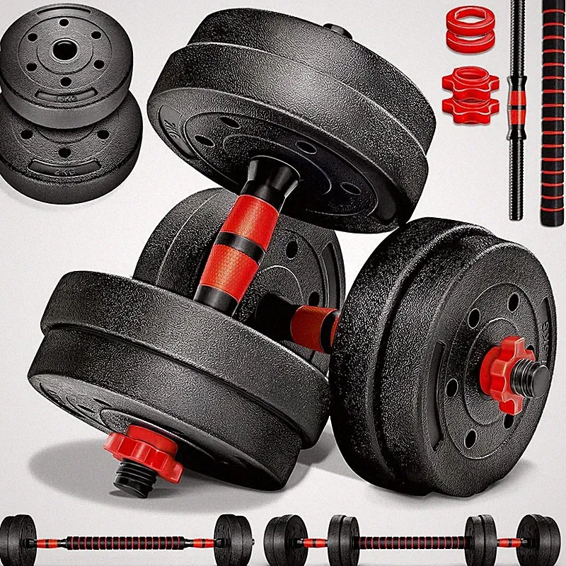 Hantelset 2 in 1, 15 kg, verstellbare Kurzhantel und Stange, schwarz - A