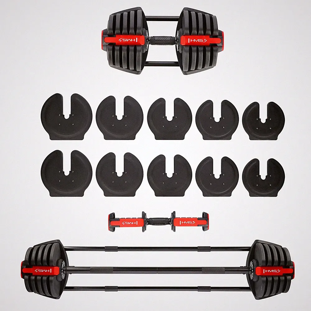 Hantelset 2in1 Kurzhantel Set Verstellbar 43.5 kg Langhantel HMS SGR40