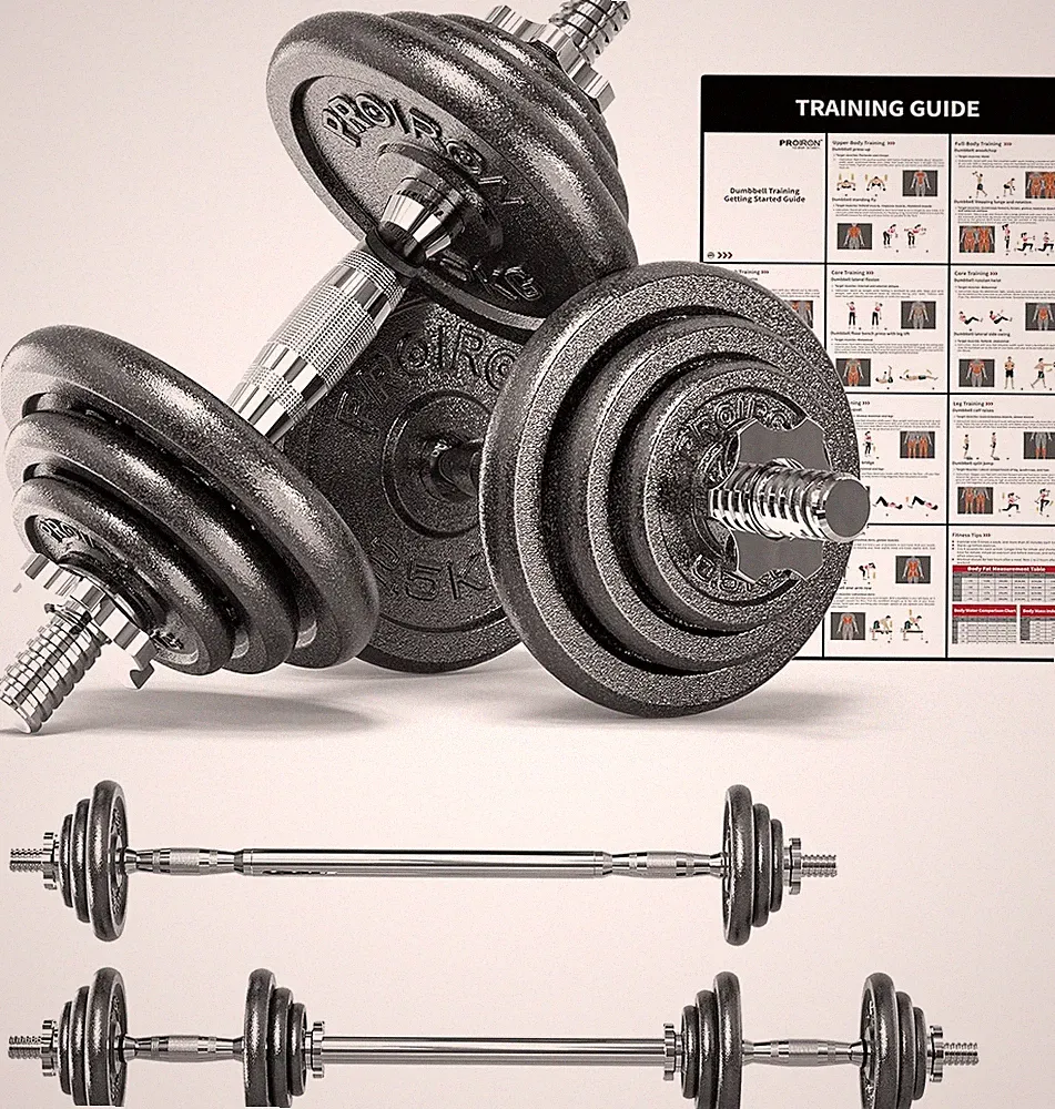 Hantelset Gusseisen 2 in 1 Kurzhanteln & Langhantel 5-30kg verstellbar Fitness
