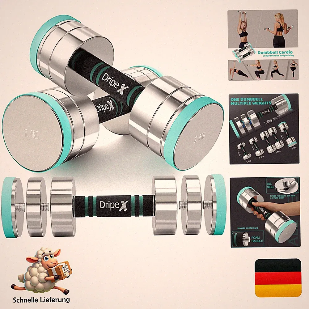 Hochdichte Edelstahl Hanteln 2er Set – 2,5kg bis 30kg für effektives Training