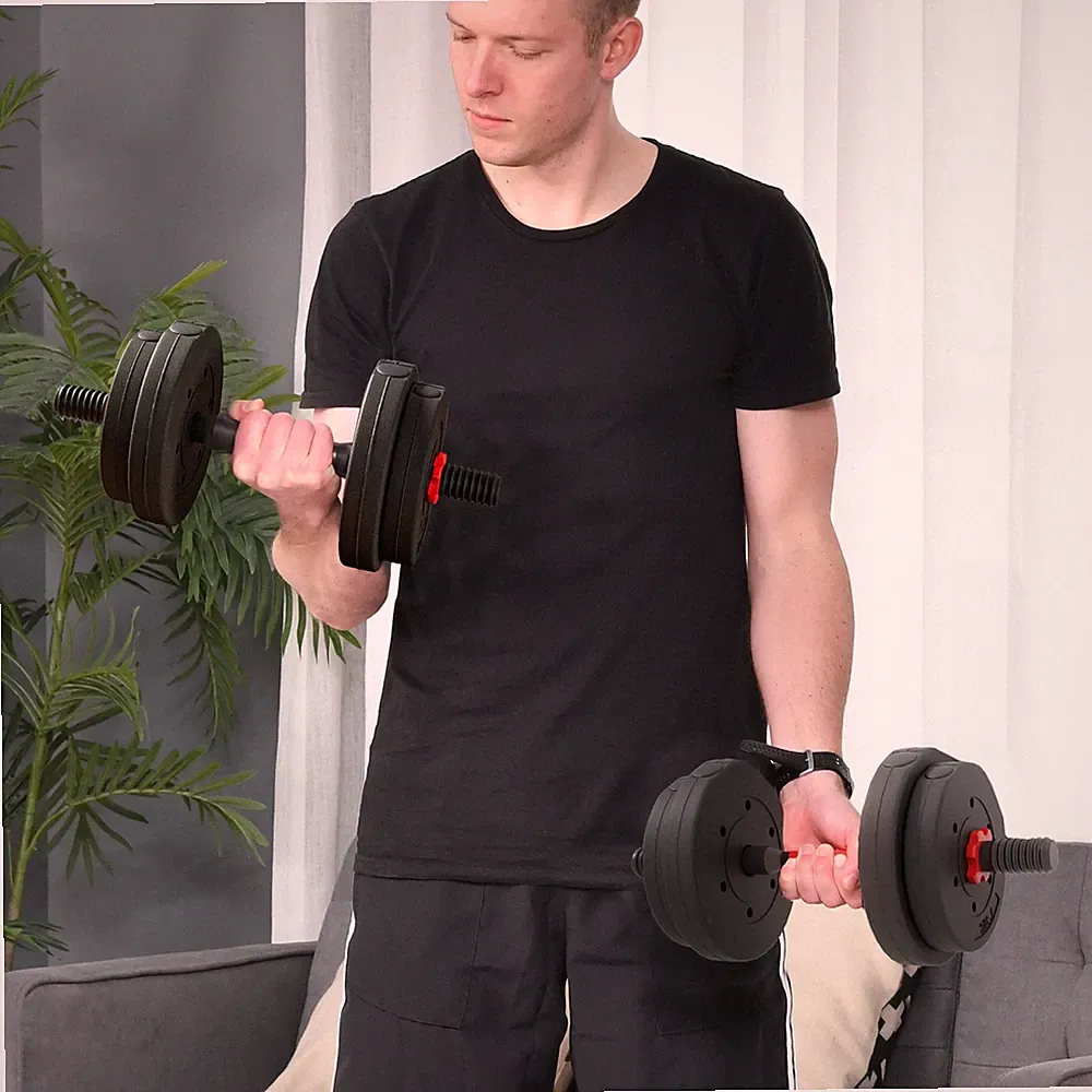 HOMCOM 2 in 1 Hanteln Set 15 kg verstellbare Kurzhantel & Langhantel Fitness