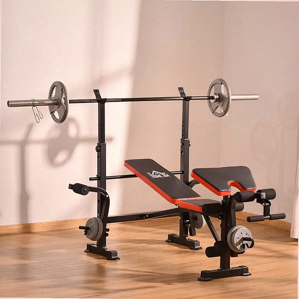 HOMCOM Verstellbare Hantelbank mit Bein Entwickler Langhantelablage für Fitnessstudio Zuhause UK