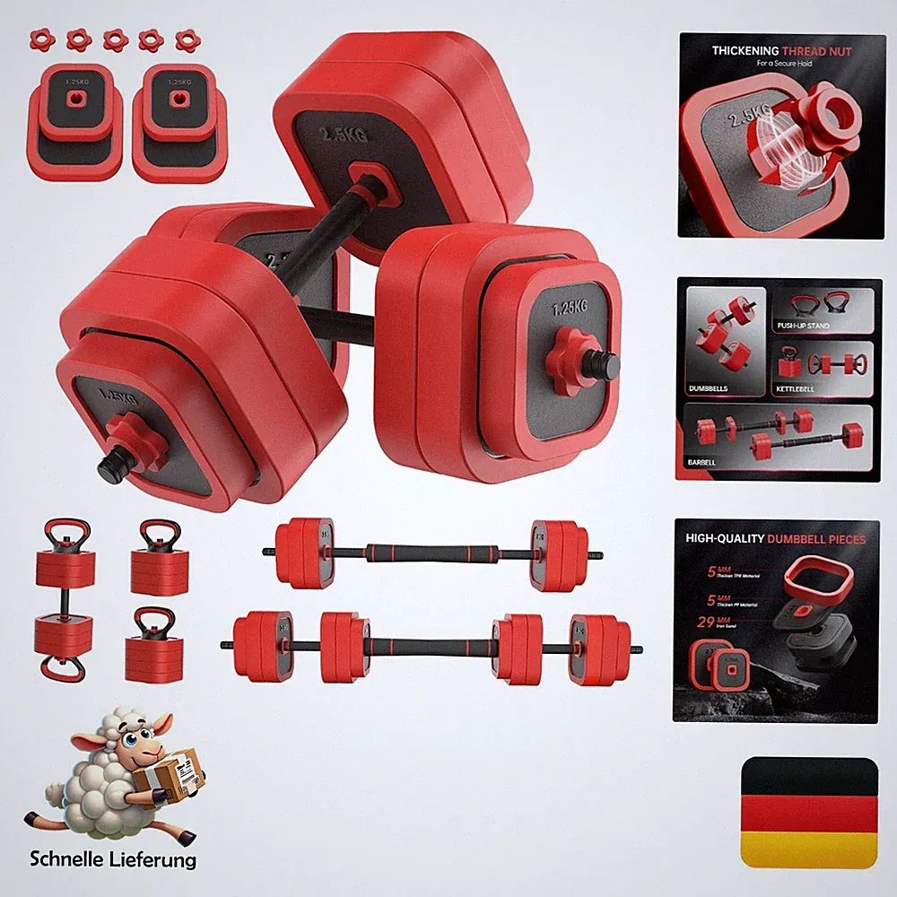 Joroto 4-in-1 verstellbares Hantelset 30kg mit Langhantel Kettlebell Liegestü...