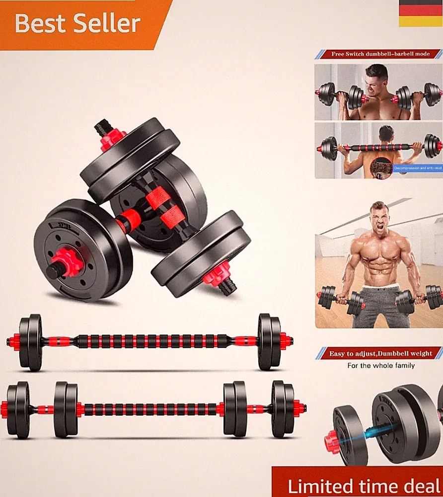 Kurzhanteln Verstellbar 10kg 15kg Hantelset mit Hantelstangen für Fitness