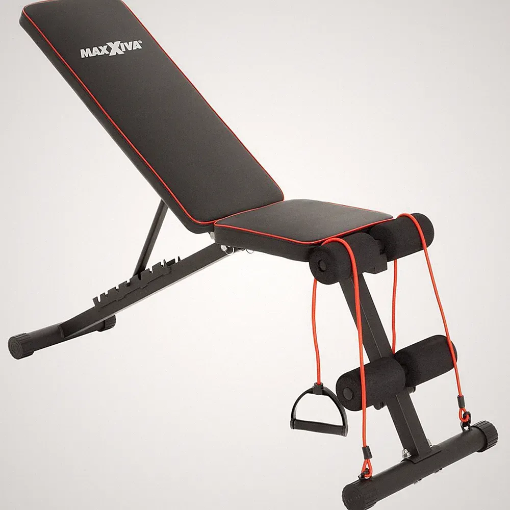 MAXXIVA Fitnessbank Hantelbank 7-stufig verstellbar mit Expander schwarz-rot