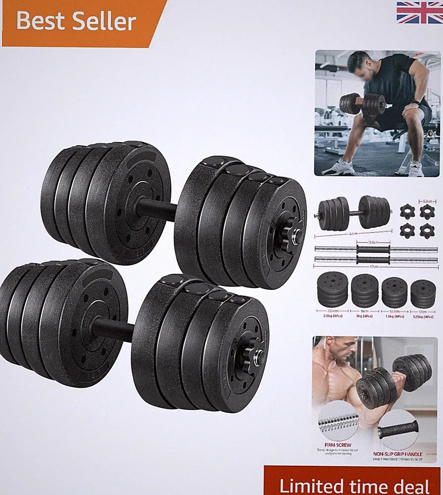 Platzsparendes 30 kg verstellbares Hantelset für Home Gym - 16 Platten enthalten