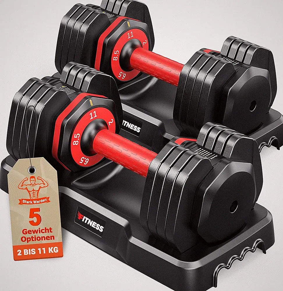 Rendpas Verstellbare Hanteln Set | 5 & 10 Gewichtsstufen | 2–24,5 KG Einstellbar
