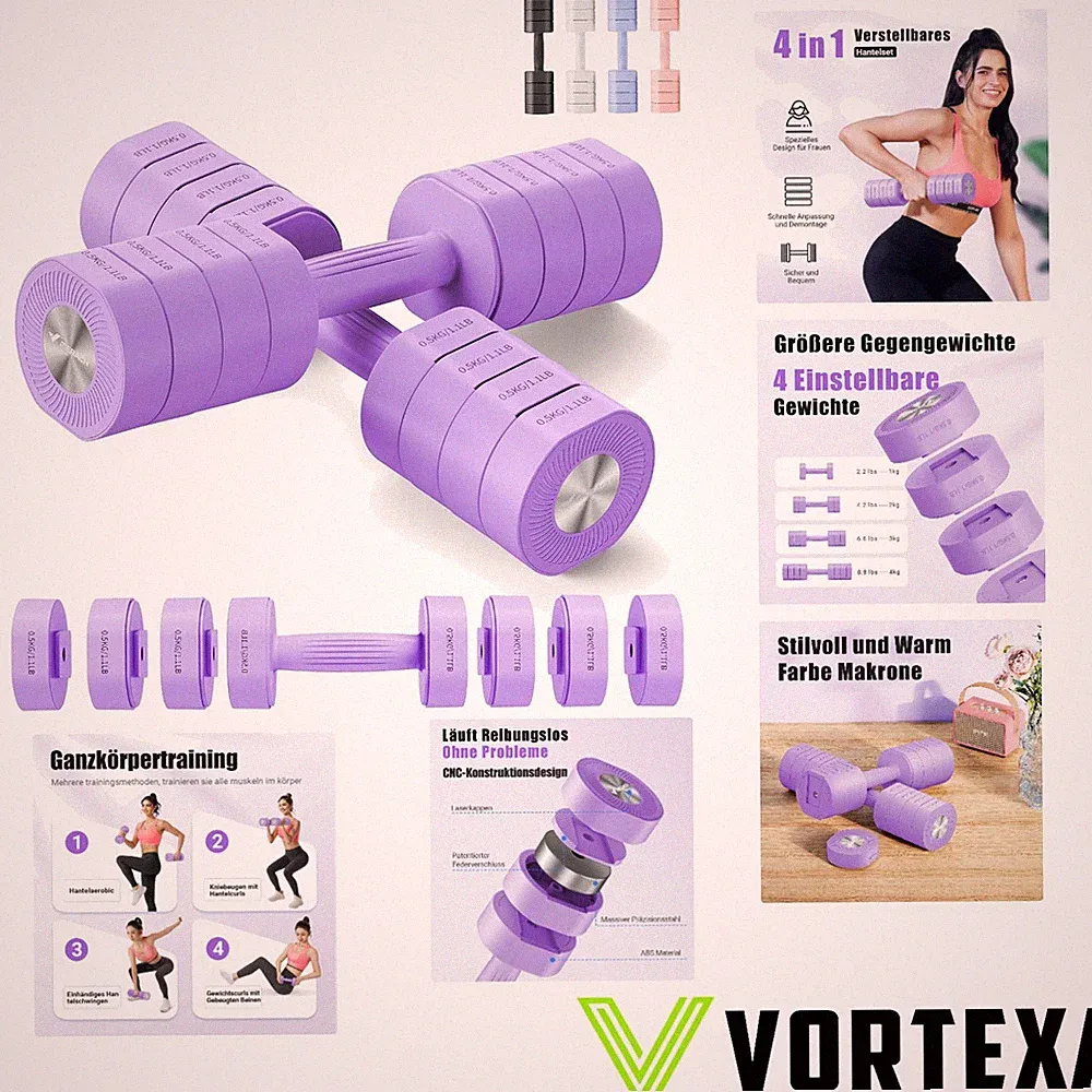 Sichere 4 in 1 Hanteln für Frauen - Verstellbar, Rutschfest, Ideal fürs Home Gym