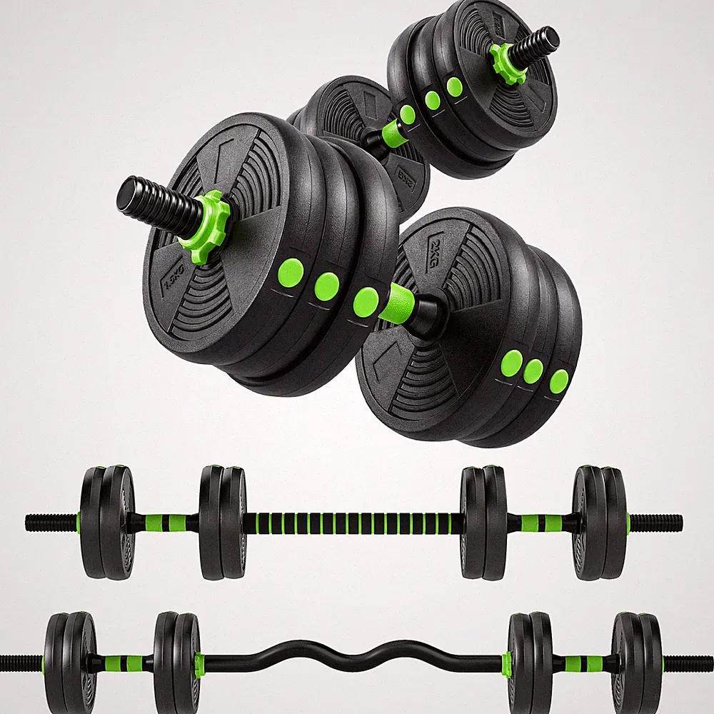 SPORTNOW 15 kg 3-in-1 verstellbares Hantel- & Langhantelset mit EZ-Stange, grün