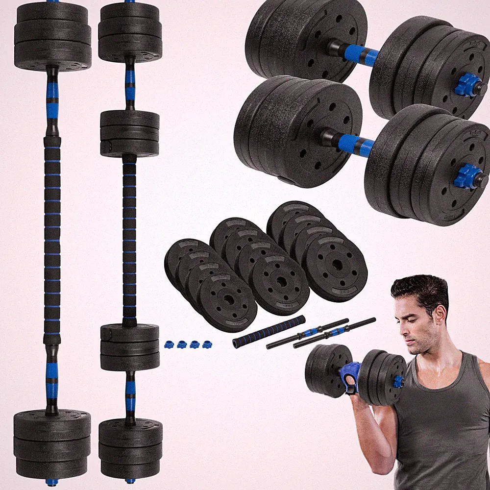 Verstellbare Bitumen-Hanteln Set 2x10kg für Krafttraining, Stange