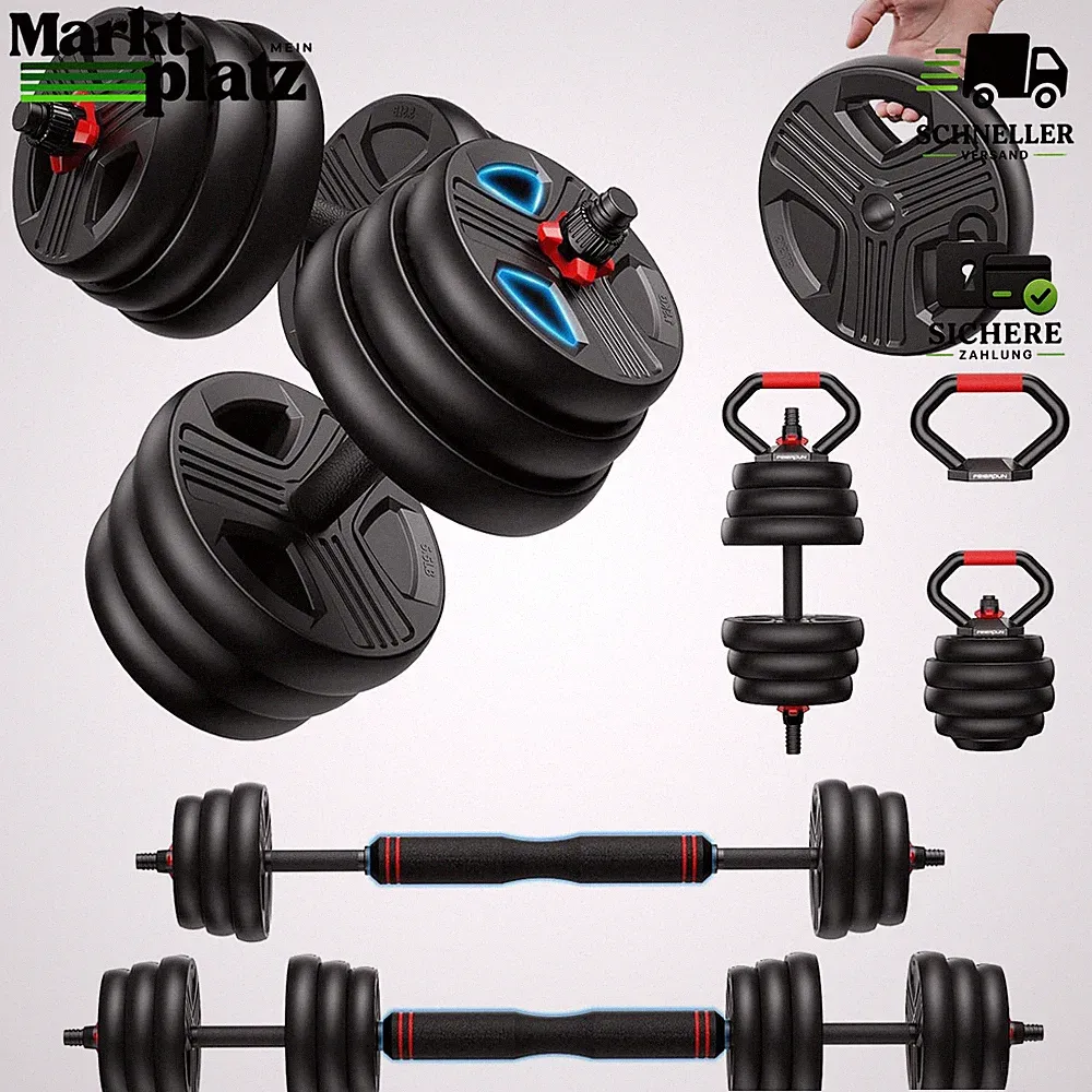 Verstellbare Hanteln 10kg-40kg 5-in-1 Set Langhantel Kettlebell für