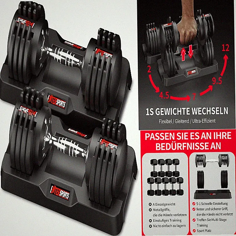 Verstellbare Hanteln EnterSports 12kg 18kg 27kg Rutschfest Griff