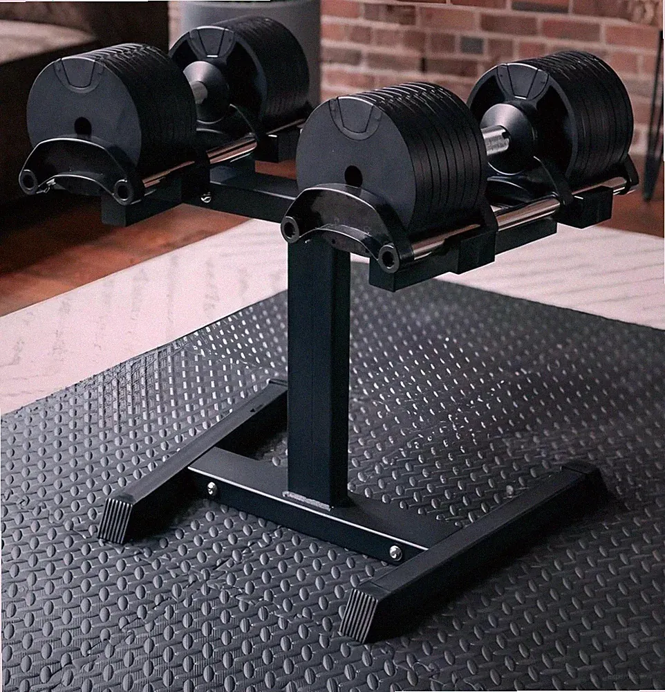 verstellbare Kurzhantel-Paar 2 x 32 kg mit Ablage Schwarz (Gestell inklusive)