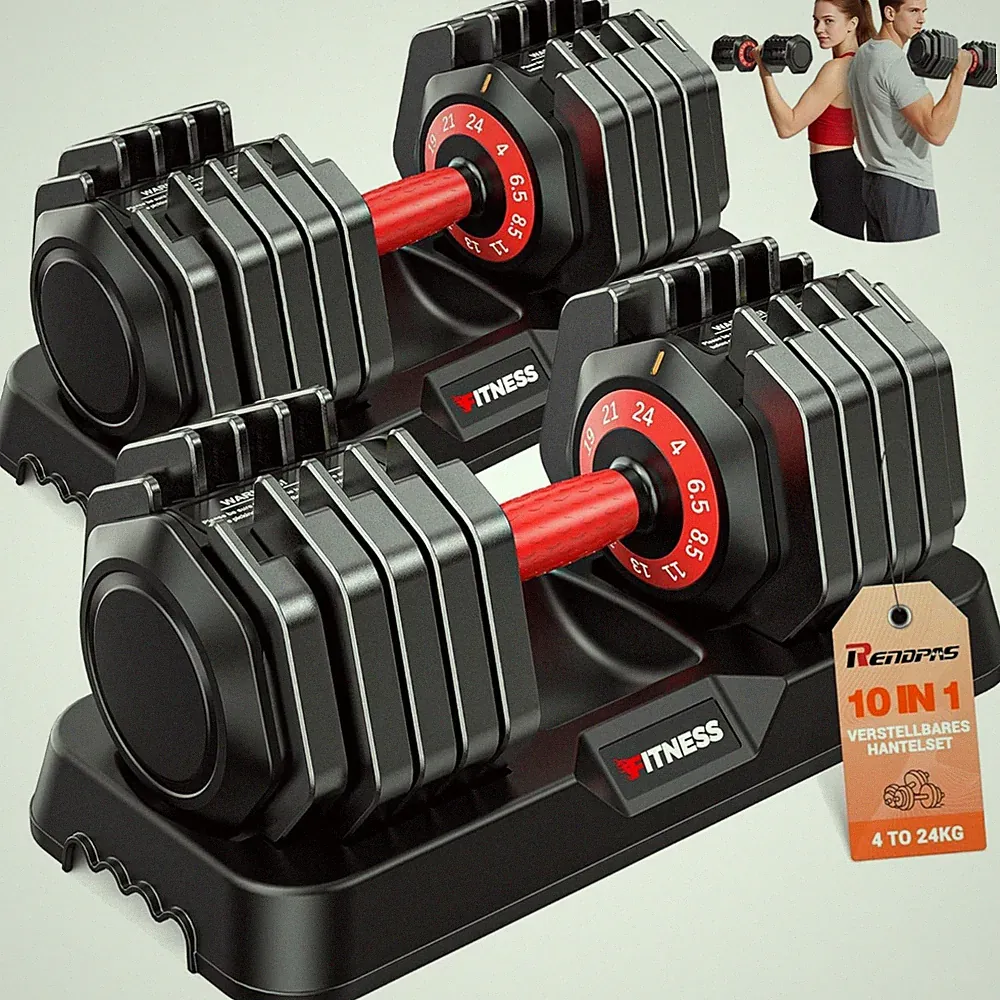 Verstellbare Kurzhantel Set | 5 & 10 Gewichtsstufen | 2-24.5 kg Verstellbare...