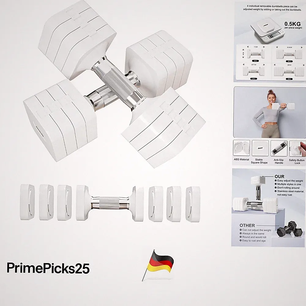 Verstellbare Kurzhanteln 10kg Set weiß für Krafttraining Home Gym Frauen Männer