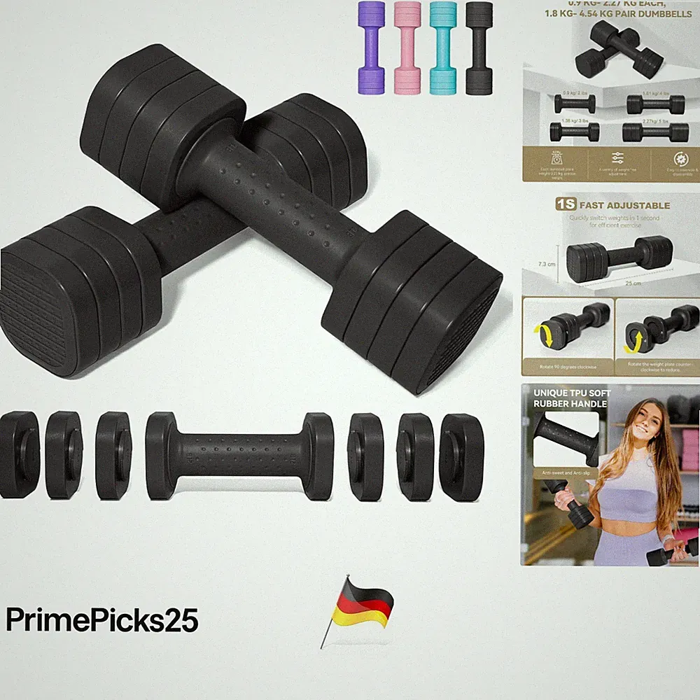 Verstellbare Kurzhanteln 4 in 1 Set 4,54 kg Schwarz Krafttraining Home Gym