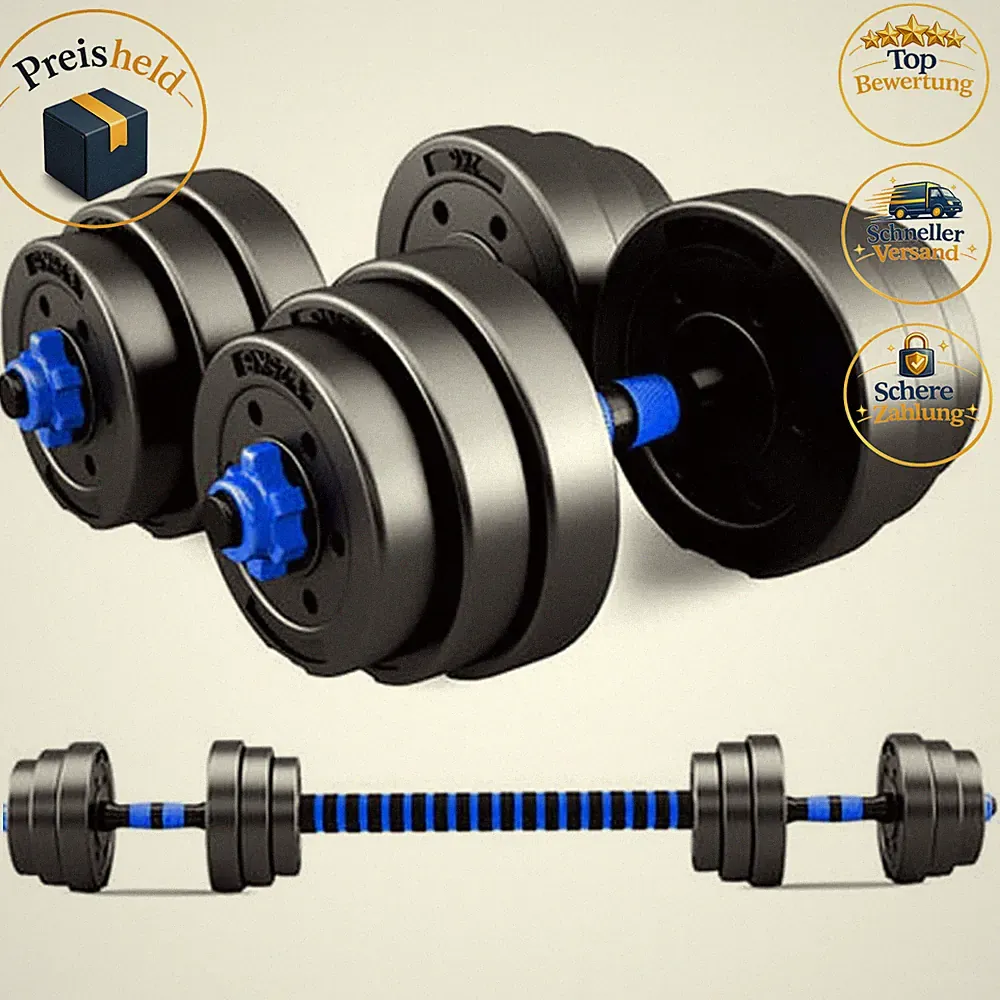 Verstellbares Hantel-Set 2er Set Schwarz 10-15kg 2 in 1 Kurzhantel Fitness