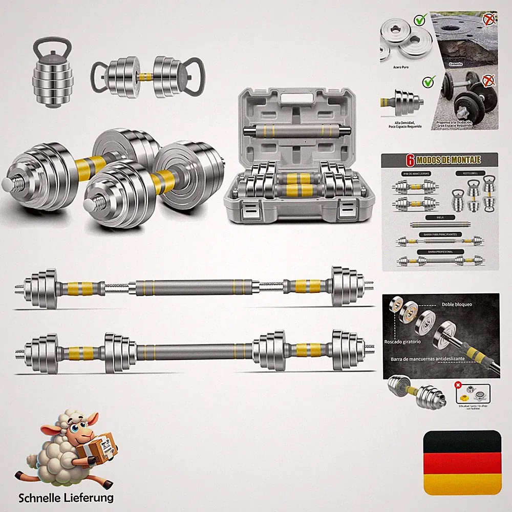 Verstellbares Hantelset 20/30/40 kg Phoeros 3-in-1 Langhantel & Kurzhantel Fi...