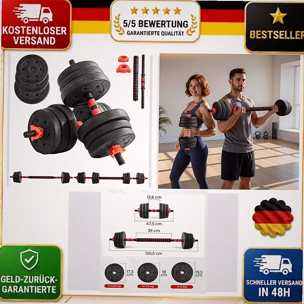 Yaheetech Hantelset 20 kg Kurzhanteln Langhantel verstellbar 12 Scheiben