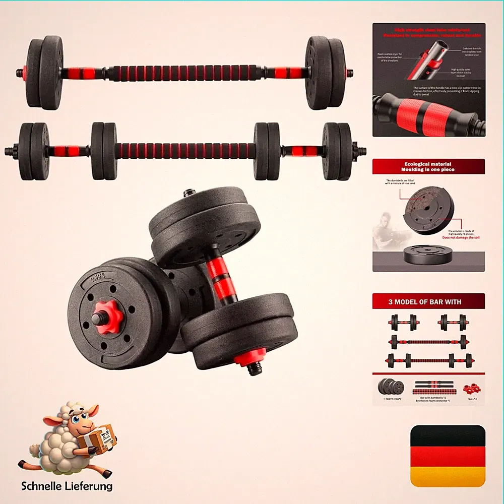 Yehuaris 15kg Hantelset Kurzhanteln & Langhantel verstellbar Compact für Zuha...
