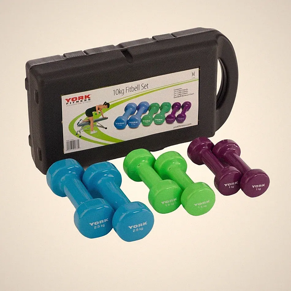 York 10kg Hantelset Vinyl Gewichte in Tragetasche Home Gym Training Training